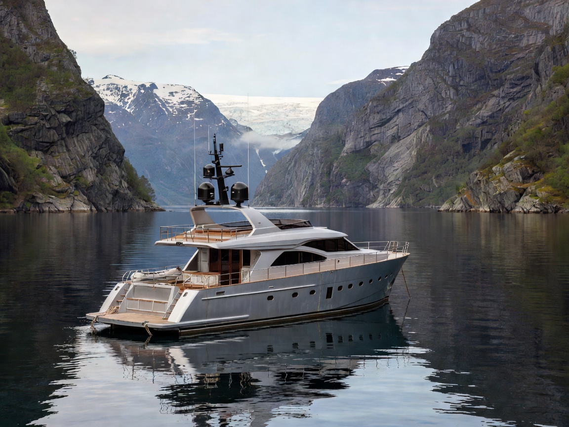 NauticCamp Nomad 52 luxury expedition yacht anchored near fjord